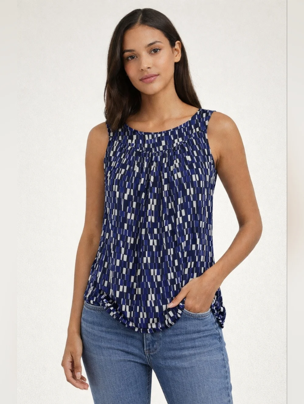 Calvin Klein Geometric Blouse Small Sleeveless Work Top Chic Minimal - Picture 4 of 8